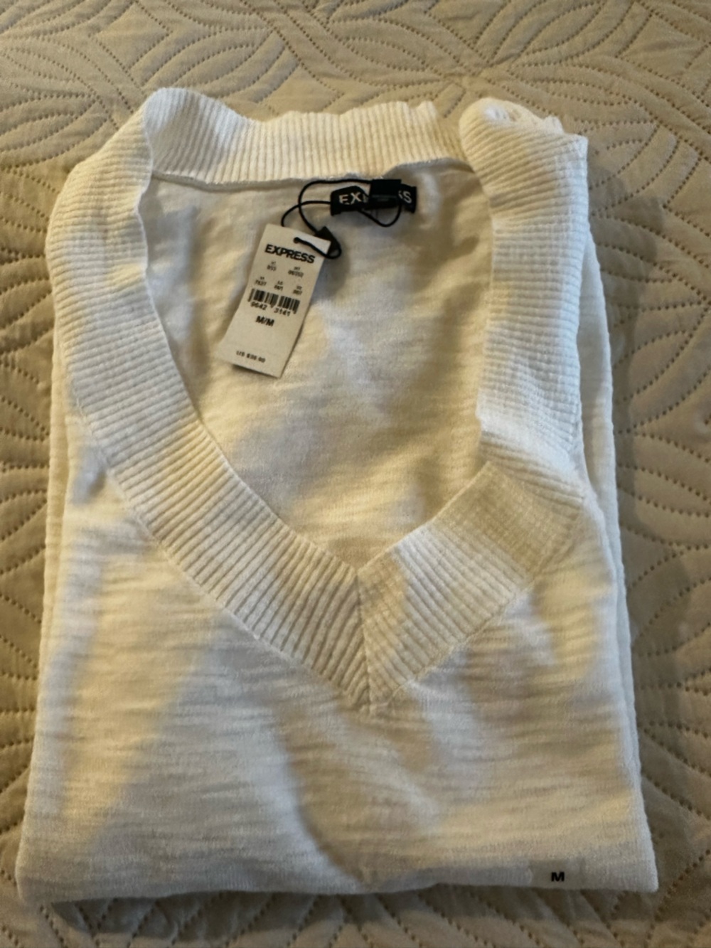 Express White V-Neck Knit Sweater